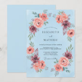 空の青い花環のウェディング 招待状 (正面/裏面)