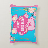 空の青さとピンクの可愛らしさ チックなテディベアのハート フラワーデザイン アクセントクッション (裏面(縦))