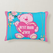 空の青さとピンクの可愛らしさ チックなテディベアのハート フラワーデザイン アクセントクッション (裏面)