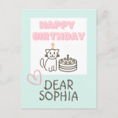 空の青とピンクのハッピーバースデー猫のポストカード ポストカード (正面)