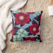 空の青の背景に赤とミントグリーンフローラ クッション (ブランケット)