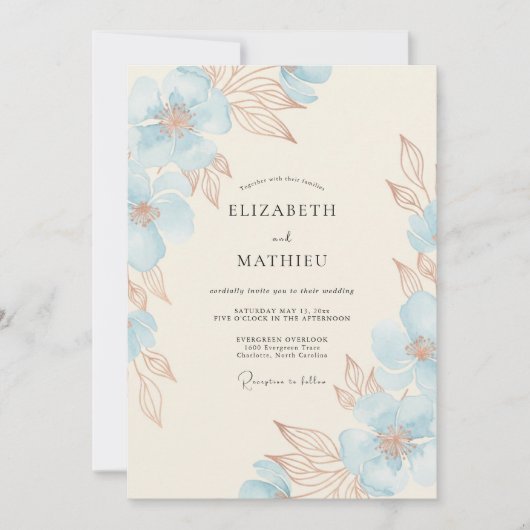 空の青を基調としたペイント風ウェディング 招待状 (正面)