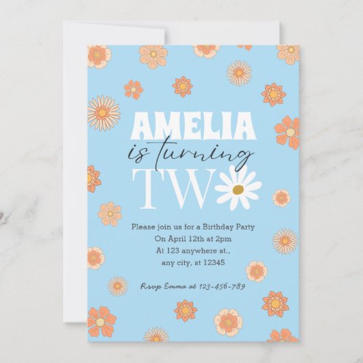 空の青ダイジー2歳の誕生日お知らせ 招待状 (正面)