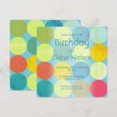 空の青 & カラフルな円形の誕生日招待状 招待状 (正面/裏面)