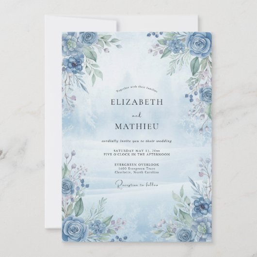 空の青 水彩 ウェディング 招待状 (正面)