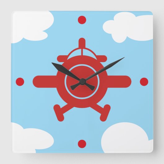 空の飛行機 スクエア壁時計 (正面)