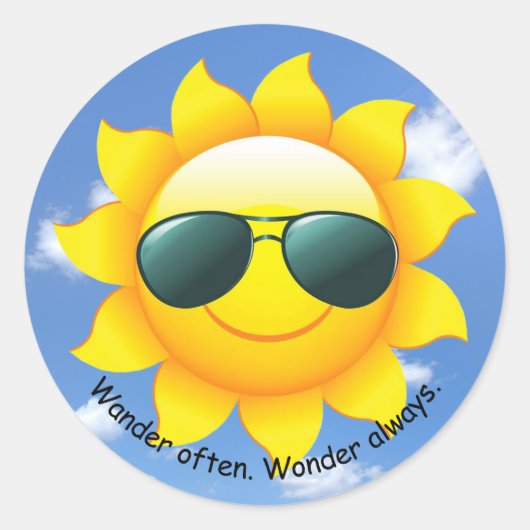 空の黄色い太陽にサングラスと引用文 ラウンドシール (正面)