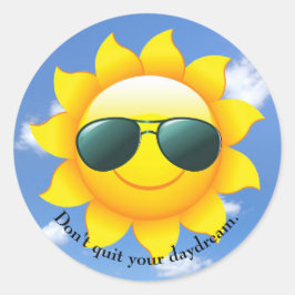 空の黄色い太陽にサングラスと引用文 ラウンドシール