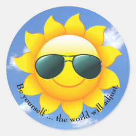 空の黄色い太陽にサングラスと引用文 ラウンドシール