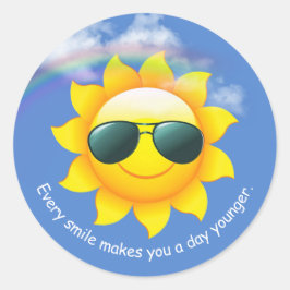 空の黄色い太陽にサングラスと引用文 ラウンドシール