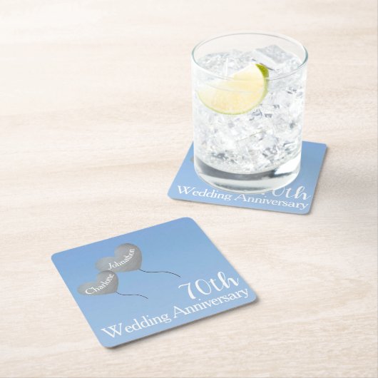 空の70周年記念ハート風船 スクエアペーパーコースター (インサイチュ)