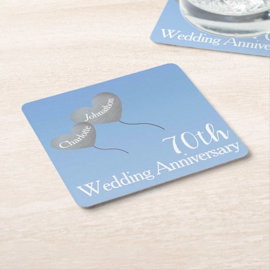 空の70周年記念ハート風船 スクエアペーパーコースター (アングル)