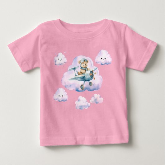 空へのお祝い: テディベアの冒険Tシャツ ベビーTシャツ (正面)