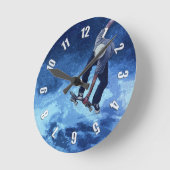 空へ行く – スケートボーダーラウンドクロック ラウンド壁時計 (傾斜)
