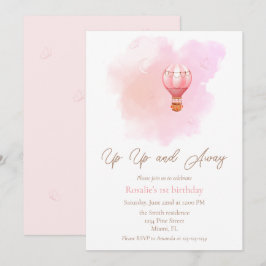 空へ飛ぼう！ 気球の初誕生日ガール 招待状