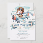空へ飛ぼう!男の子の1歳誕生日飛行機 招待状 (正面)