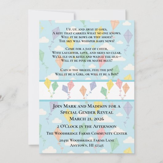 空へ、空へ、そして飛翔するジェンダー発表の招待状 招待状 (正面)