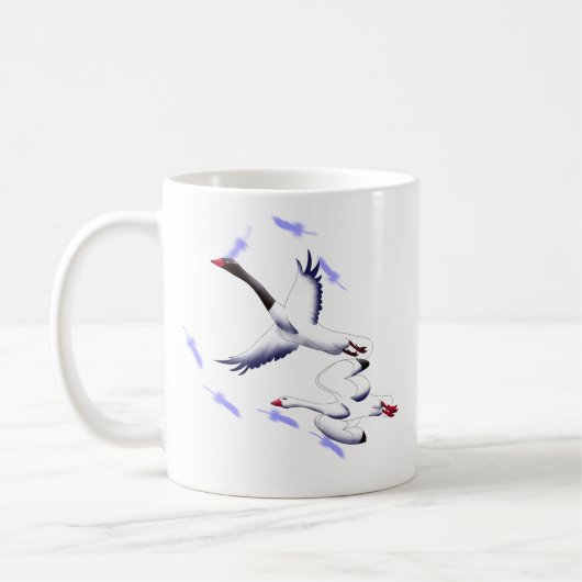 空を舞う白鳥の幻想的な鳥アート 11オンス ホワイトマグ コーヒーマグカップ (左)