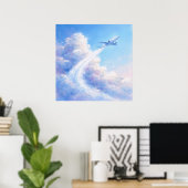 空を舞う飛行機 - パステル画スタイルの芸術 ポスター (ホームオフィス)
