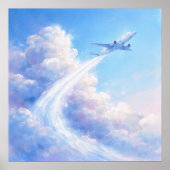 空を舞う飛行機 - パステル画スタイルの芸術 ポスター (正面)