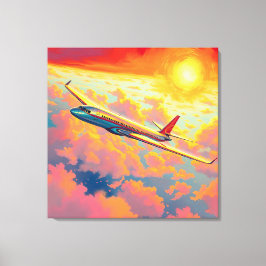 空を舞う飛行機 - 鮮やかな絵画的スタイルの芸術 キャンバスプリント