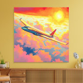 空を舞う飛行機 - 鮮やかな絵画的スタイルの芸術 キャンバスプリント (インサイチュ (リビング))