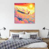 空を舞う飛行機 - 鮮やかな絵画的スタイルの芸術 キャンバスプリント (インサイチュ (寝室))
