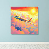 空を舞う飛行機 - 鮮やかな絵画的スタイルの芸術 キャンバスプリント (インサイチュ (ウッドフロア))