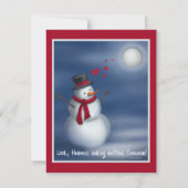 空を見て、また雪だるまを作っている シーズンカード (正面)