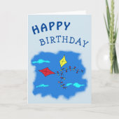 空を飛ぶ凧 誕生日おめでとう カード (正面)