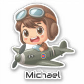 空を飛ぶ少年 雲 楽しい キッズ パーソナライズド シール (正面)