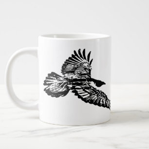空を飛ぶ芸術で舞う黒いカラスの鳥 ジャンボコーヒーマグカップ