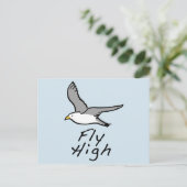 空を飛ぶ鳥。飛翔するカモメのイラスト。 ポストカード (スタンド正面)