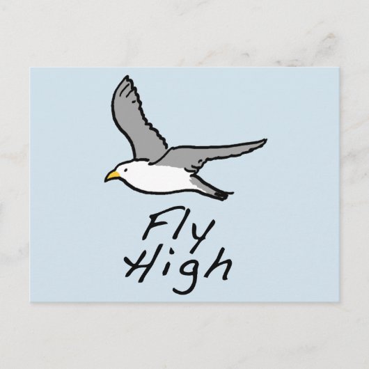 空を飛ぶ鳥。飛翔するカモメのイラスト。 ポストカード (正面)