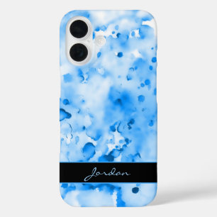空アート青の水の色絵を描の(ばちゃばちゃ)跳ねる iPhone 16ケース
