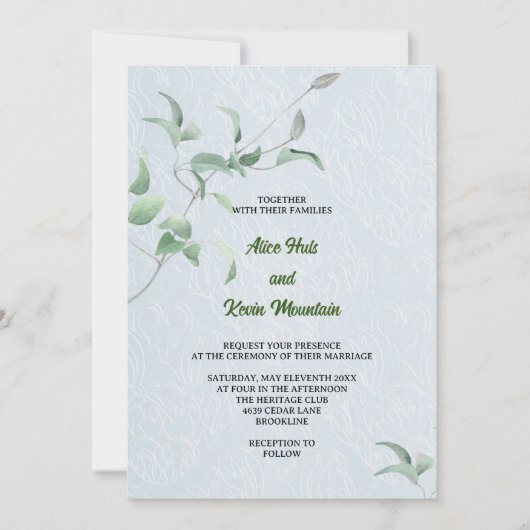 空エレガントの青い背景の紫の芽 招待状 (正面)