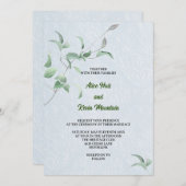 空エレガントの青い背景の紫の芽 招待状 (正面/裏面)