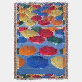 空カラフル青橙赤色の傘 スローブランケット (正面縦)