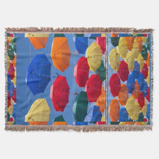 空カラフル青橙赤色の傘 スローブランケット (正面)