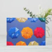 空カラフル青橙赤色の傘 招待状 (スタンド正面)