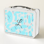 空シンプル青黒水色あなたのモノグラムを追加 メタルランチボックス (裏面)