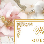 空スタイリッシュ塵ピンク金ゴールドの結婚ゲストブック ゲストブック