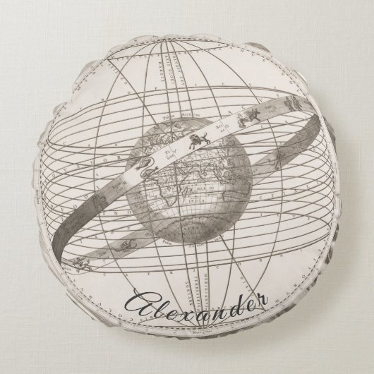 空パーソナライズされた占星術の航海のヴィンテージ地図 ラウンドクッション (正面)