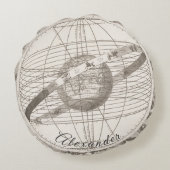 空パーソナライズされた占星術の航海のヴィンテージ地図 ラウンドクッション (裏面)