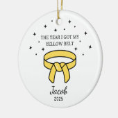 空パーソナライズされた手イエローベルト、テコンドー服 セラミックオーナメント (左)
