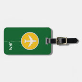 空パーソナライズされた機旅行(緑/黄) ラゲッジタグ (正面横)