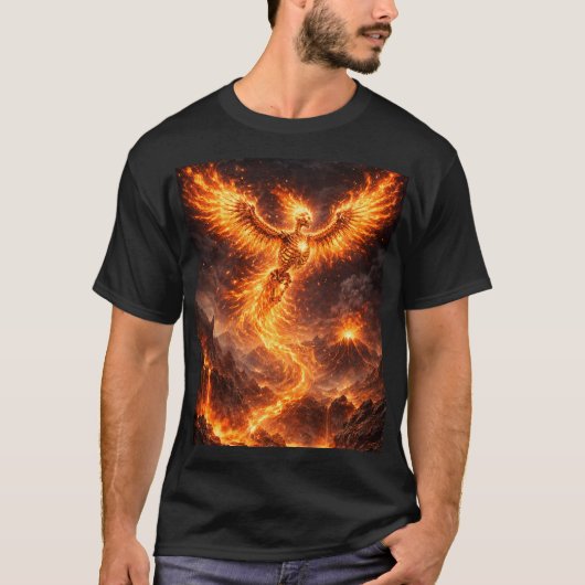 空中で炎と化す不死鳥の骨格 Tシャツ (正面)
