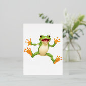 空中で飛よくはしゃぐび跳ねるカエル幸せおもしろい 箔シーズンポストカード (立ち正面)
