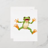 空中で飛よくはしゃぐび跳ねるカエル幸せおもしろい 箔シーズンポストカード (正面/裏面)