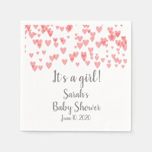 空中に散乱したハート スタンダードカクテルナプキン (正面)